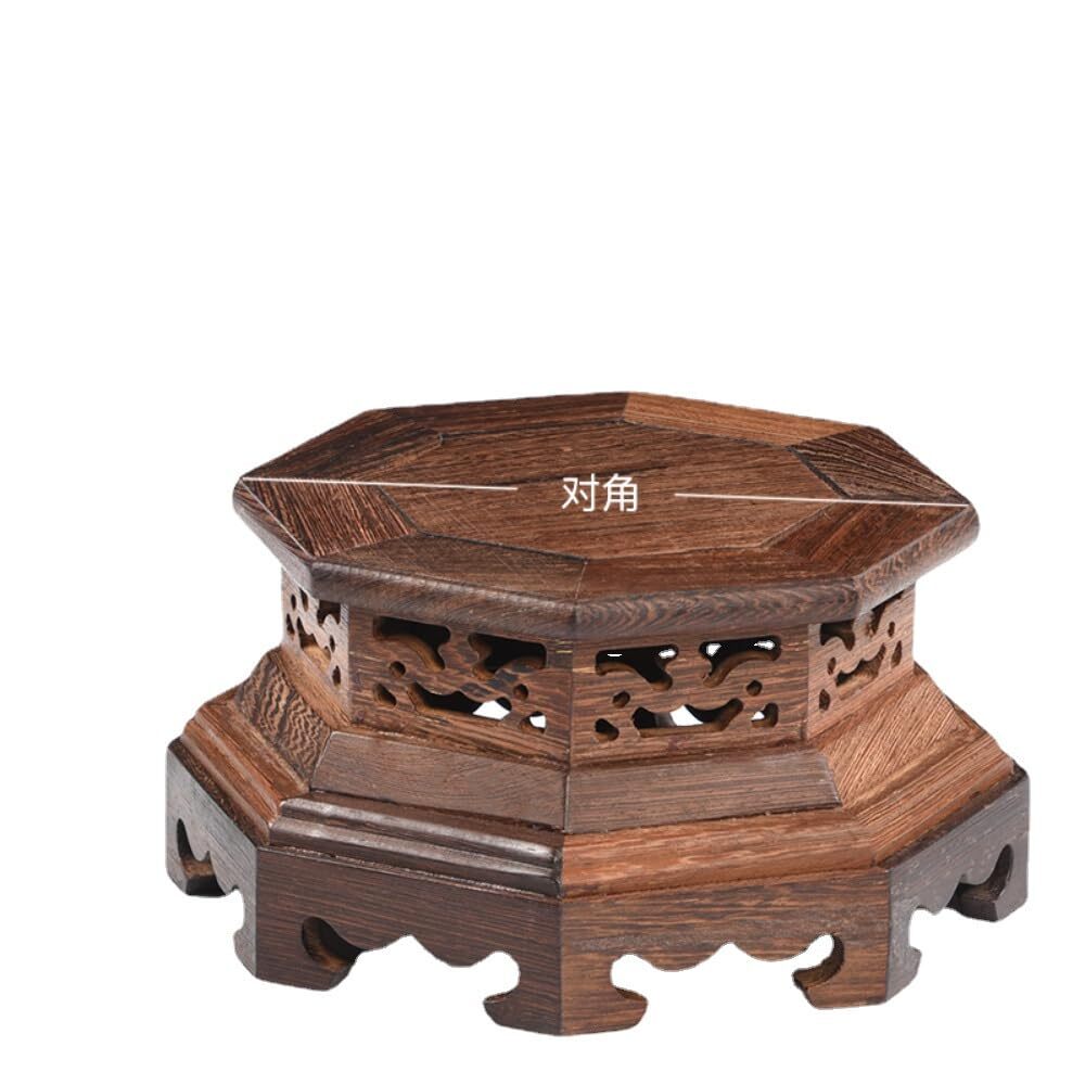 18cm Red Wood Base Solid Wood Hexagonal Porcelain Vase Stone Buddha Ornament