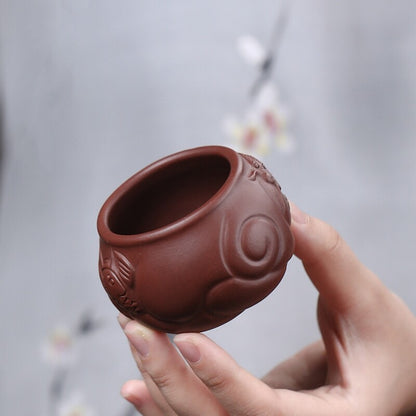 Handmade Tea Cup Real Yixing Zisha Purple Clay Master Cup Dragon Carved 60ml New
