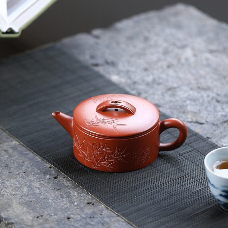 Full Handmade Bamboo Carved Master Tea Pot Real Yixing Zisha Clay Pot 180ml New
