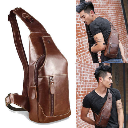 Men Genuine Leather Chest Back Pack Shoulder Crossbody Messenger Sling Sport Bag