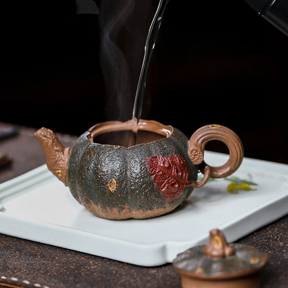 Full Handmade Tea Pot Master Real Yixing Zisha Clay Marked Pumpkin Design Teapot