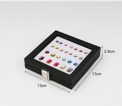 Jewelry Display Box Black Patent Leather Buckle Treasure Gem Diamond Ring Holder
