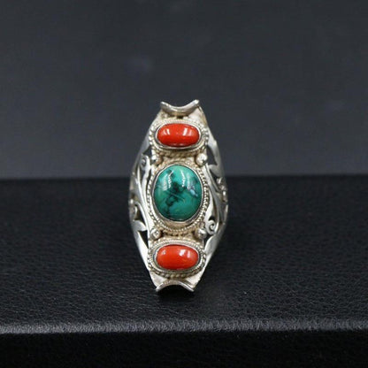 Nepal Handmade Turquoise Ring Open Saddle Band Retro Ethnic Unisex Jewelry