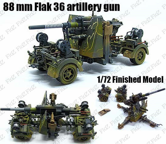 WWII German 88 mm Flak 36 the eighty-eight artillery gun 1/72 finished model