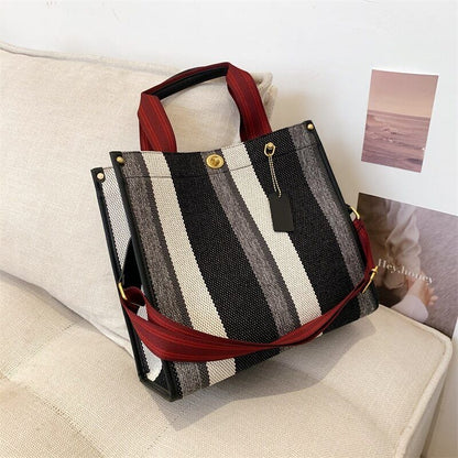 Canvas Tote Bag Women Handbag Stripe Shoulder Bags Big Shopper Totes