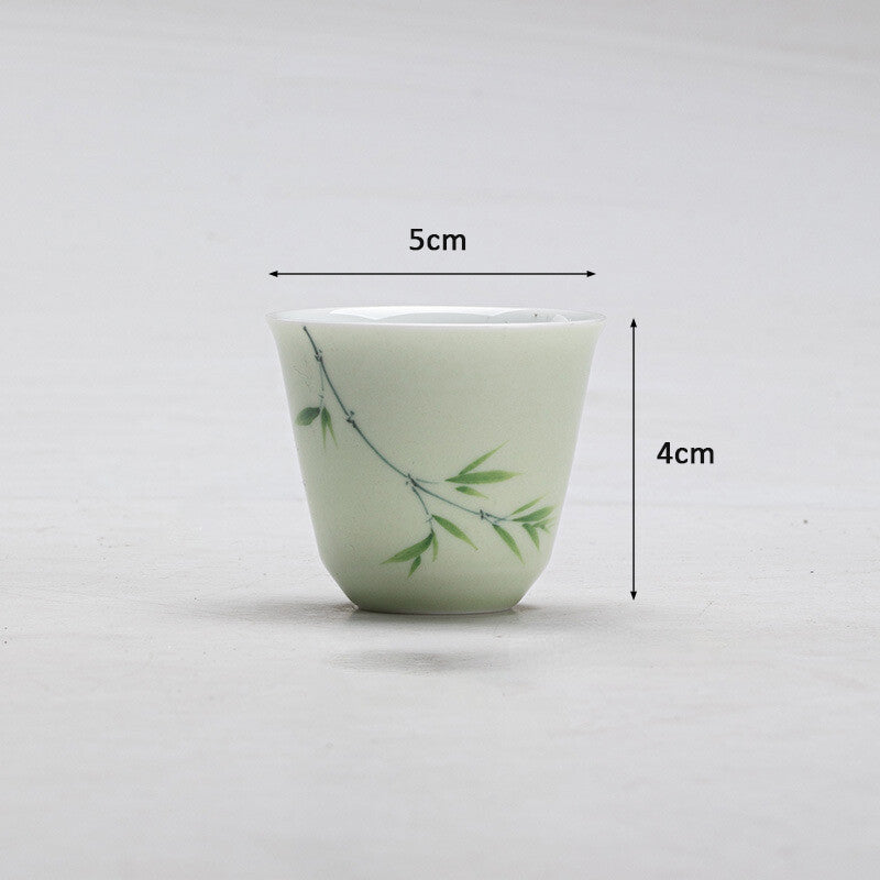 Chinese Style Hand Painted Dark Green Bamboo Small Tea Cup Fragrant Tea Cup