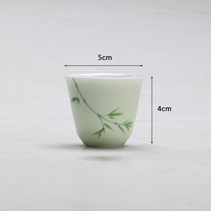 Chinese Style Hand Painted Dark Green Bamboo Small Tea Cup Fragrant Tea Cup