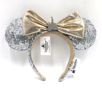 Castle Jewel Silver Sequins Disney Parks Minnie Ears Kids New Hat Bow Headband
