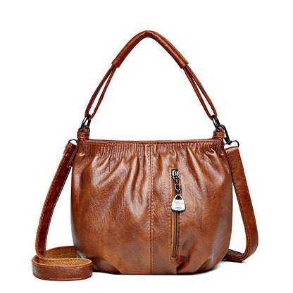 Retro Pleated Design Bucket Bag Fashion All-match Shoulder Messenger Bags For Wo