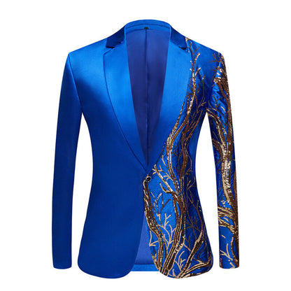 Men Shiny Sequin Tree Branch Dress Jacket Blazer Suit Top Stage Wedding Party