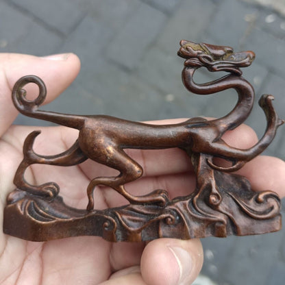 Art chinese fortune bronze dragon figure statue collectable tea pet table decor