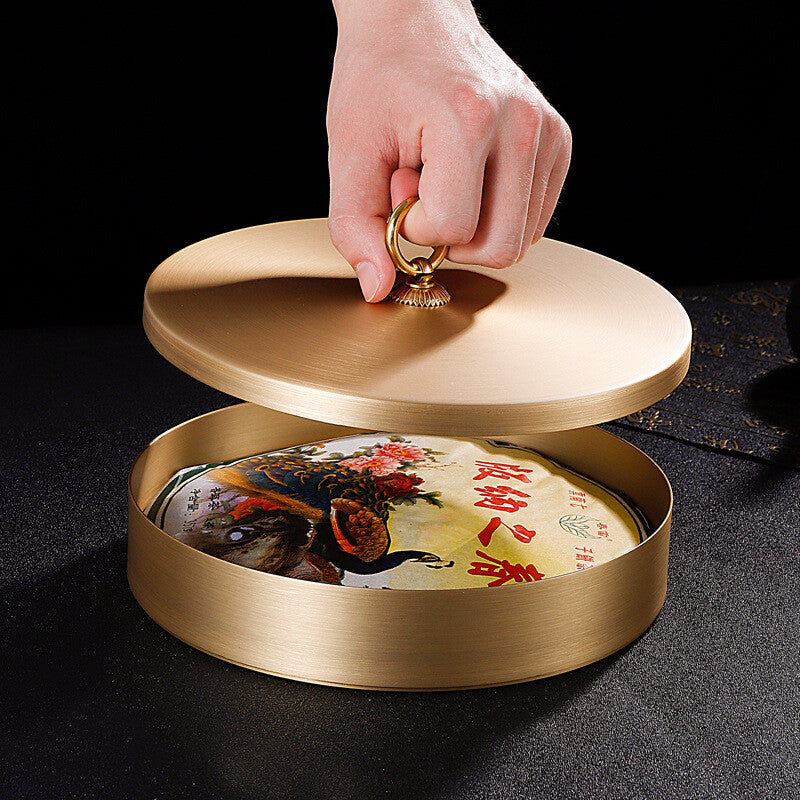 Pure Copper Tea Canister With Lid For Pu'er Tea Cake Handmade Sealed Tea Jar New