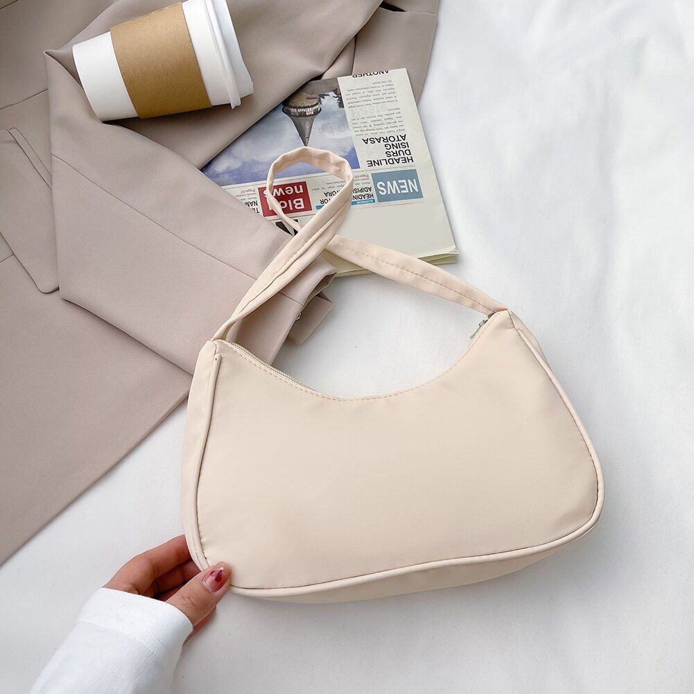 Underarm Bag Retro Nylon Vintage Simple Women Zipper Shoulder Handbag 28*18*8 CM