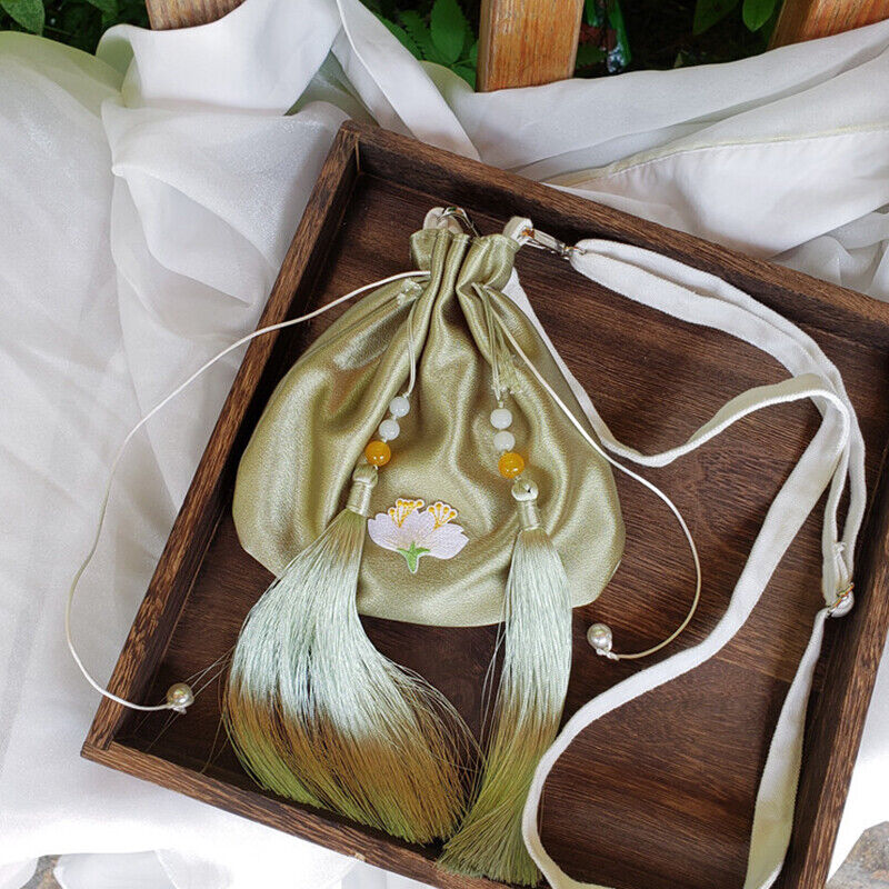 Embroidered Tassel Chinese Hanfu Bag Drawstring Wallet Handbag Silk Change Purse