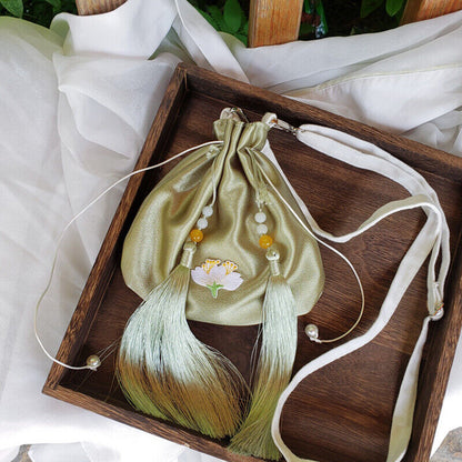 Embroidered Tassel Chinese Hanfu Bag Drawstring Wallet Handbag Silk Change Purse
