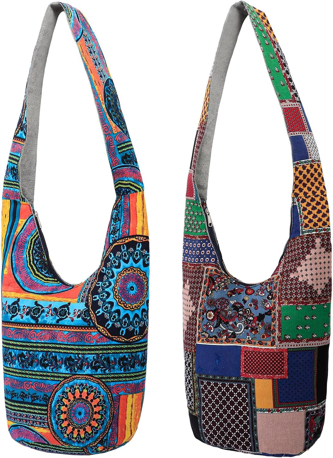 Handmade Bohemian Hippie Crossbody Bag Purse Cotton and Linen Sling Women 2 Pcs