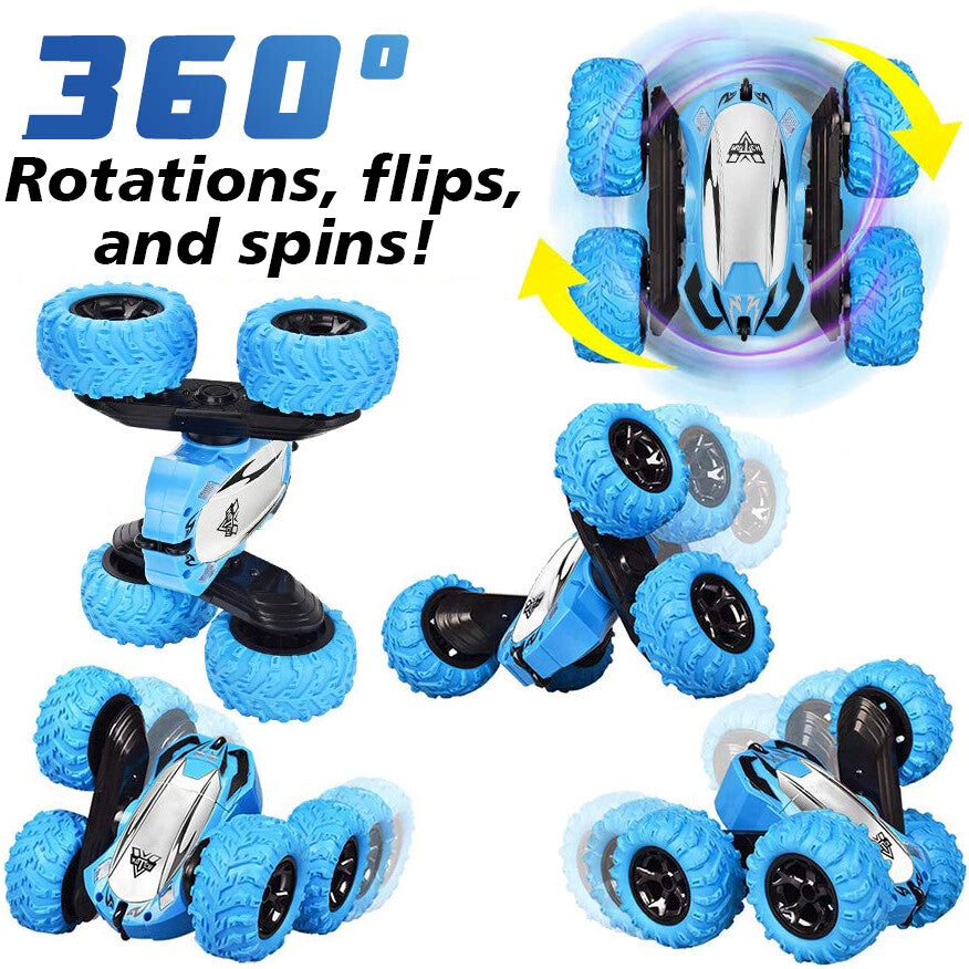 Remote Controlled Double-Sided Stunt Car with Rechargeable Battery (Blue)
