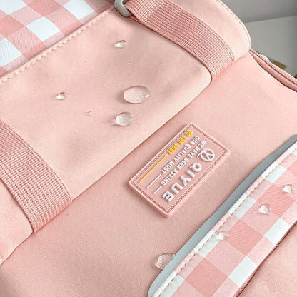 Plaid Waterproof College Backpack Laptop Traveling Book Backpack School Bag 1PC