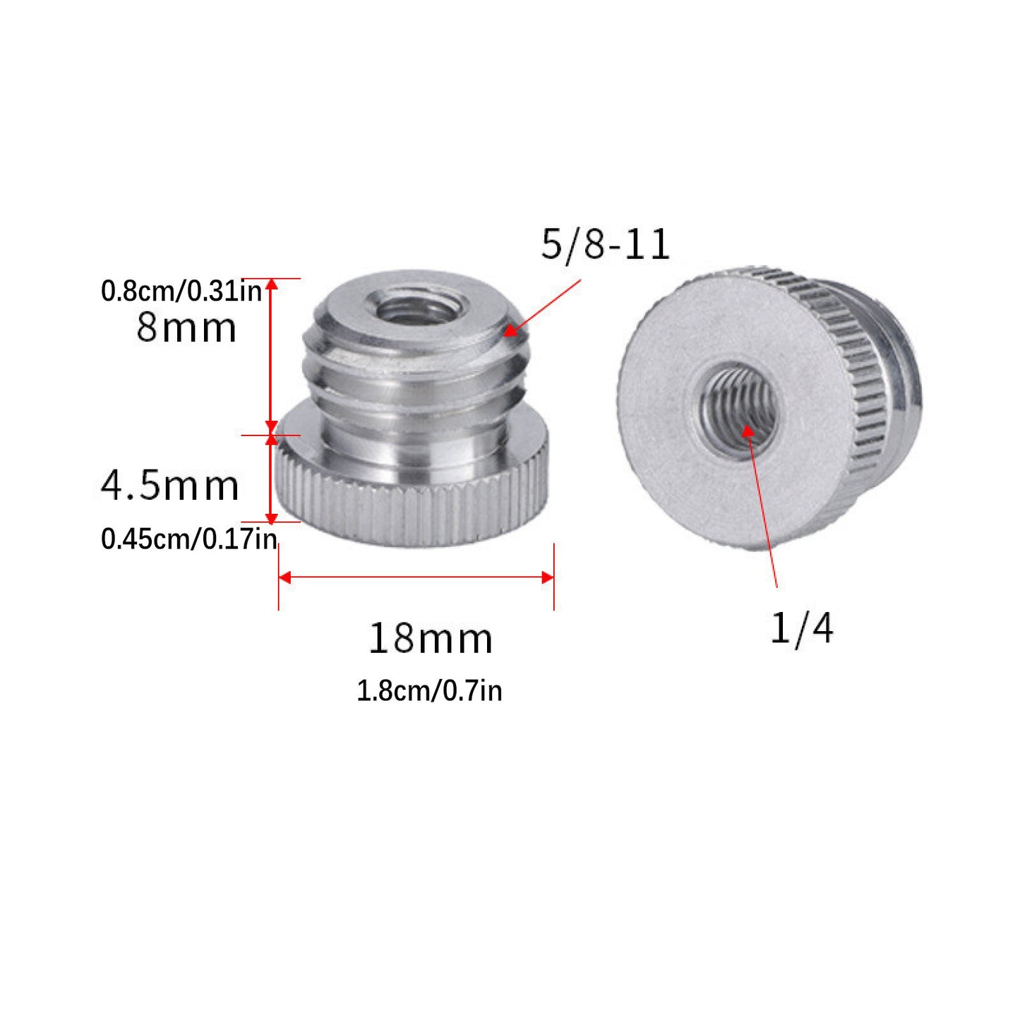 1/4'', 3/8" Female to 5/8" Male Aluminum Alloy Screw Adapter For Camera Tripod