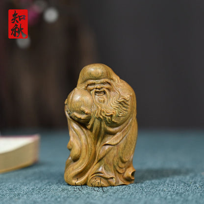 Green Sandalwood Carving Xianweng Shouxing Public Decoration Crafts