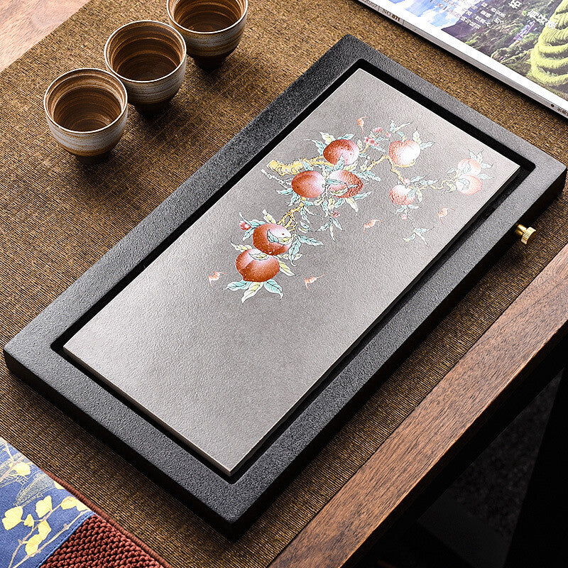 Porcelain Black Stone Tea Tray Creative Serving Tray On Sales Crude Pottery Tray