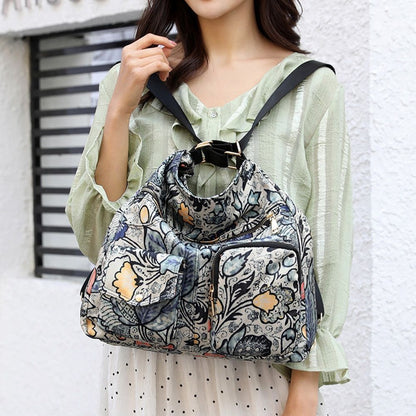 Woman Nylon Laptop Backpack Multifunctional Floral Zipper Soft Traveling Bag 1PC