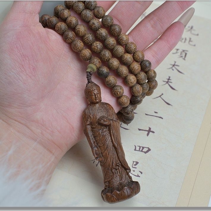 108 Beads Agarwood Bracelet White Kyara Mala Necklace Multi Layer Buddhist Gift