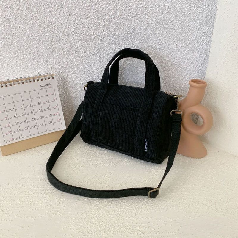 Corduroy Shoulder Bag Canvas Handbag Zipper Totes Purse Cloth Pouch 19*8*14 CM