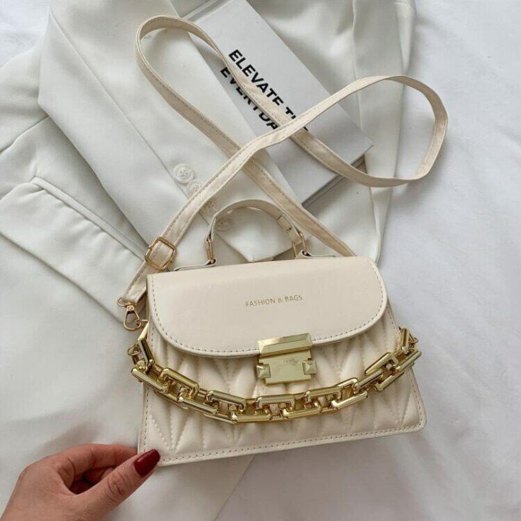 Thick Chain Handbags New Female Embroidery Shoulder Bags PU Flap Crossbody Bags