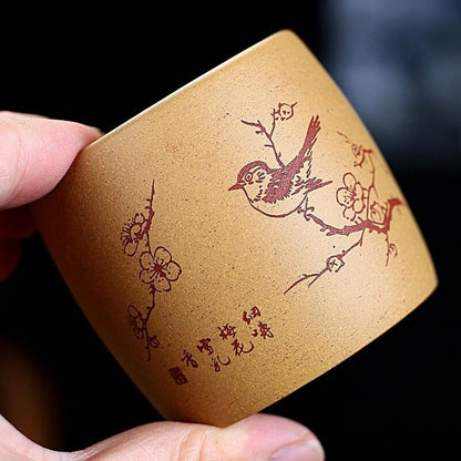 Marked Teacup Real Yixing Zisha Duan Clay Master Cup Animal Bird Carved Handmade