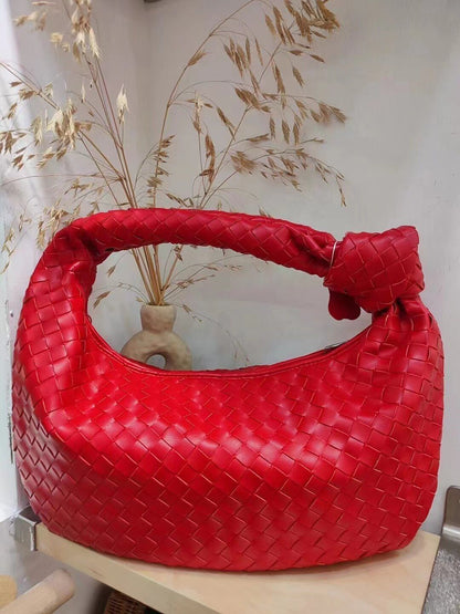 Leather Handbag Mini Shoulder Bag Purse Style Silver Weave Soft Underarm Bags