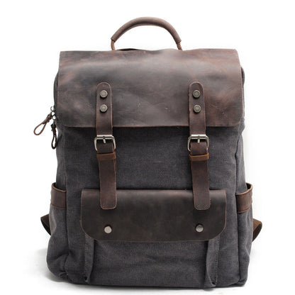 Vintage Real Leather Durable Canvas Backpack Rucksack Satchel 15" Laptop Bag