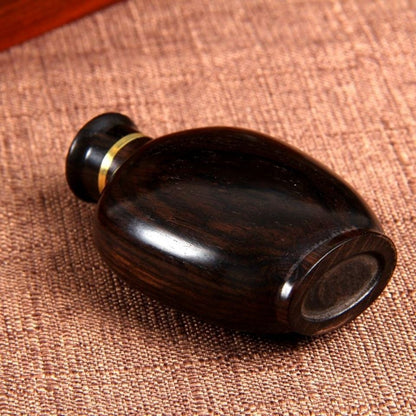 African Ebony Snuff Bottle 6.5cm Agate Inlaid Inside Painted Wooden Hand Piece