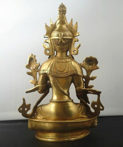 Old Tibetan Buddhism Bronze Green Tara Temple Angel God Kwan-yin Buddha Statue