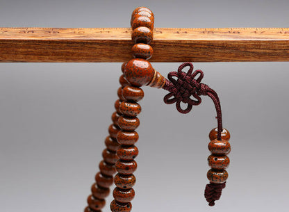 8x5mm 108 red star & moon Bodhi Prayer beads Flat Mala Necklace 老星月菩提子算盘珠
