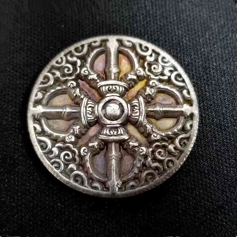 23mm China Antique Collection Copper Coin Tibetan Buddha Statue Amulet Blessing