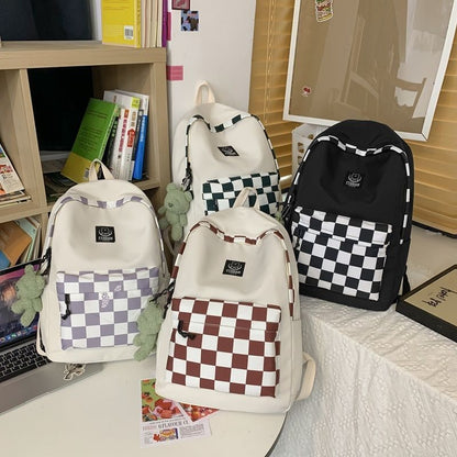 Plaid Backpack Traveling School Bag Laptop College Book Bag 30*14*44CM Green/Red