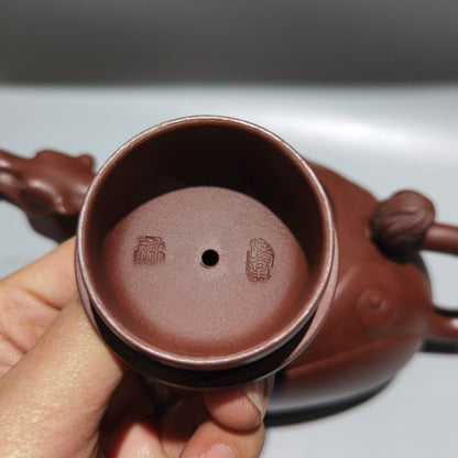 Vintage Chinese Yixing Purple Clay Teapot Zisha Ceramic Carving Nice Teaware Art