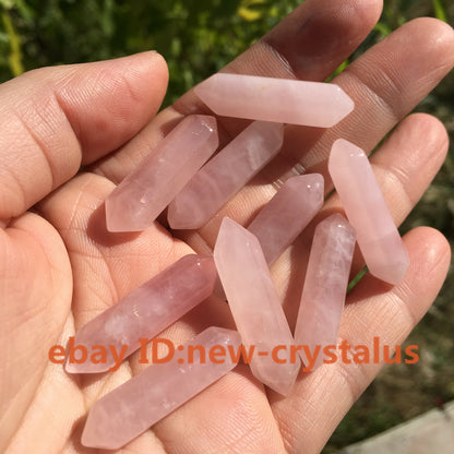10pc Natural Rose Quartz Double Point Obelisk pendant Crystal Wand reiki Healing