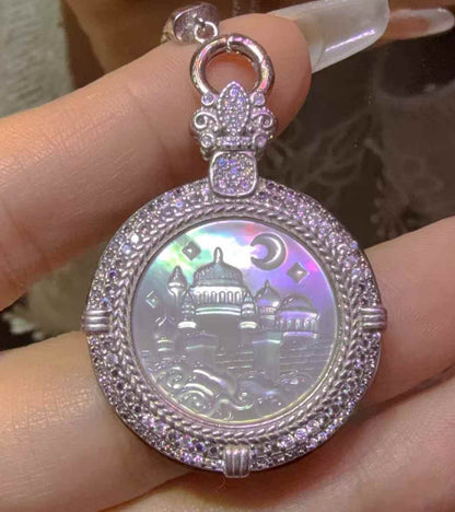 925 sterling silver Cameo Shell Pendant moon Agate jewelry vintage new