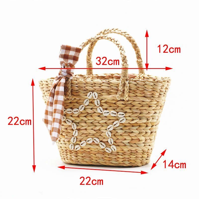 Straw Bag Natural Corns Shell Rattan Knitting Scarf Shoulder Woven Beach Handbag