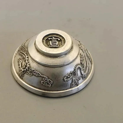 China Antique Collect Tea Bowl Wine Bowl White Bronze Dragon Phoenix Statue