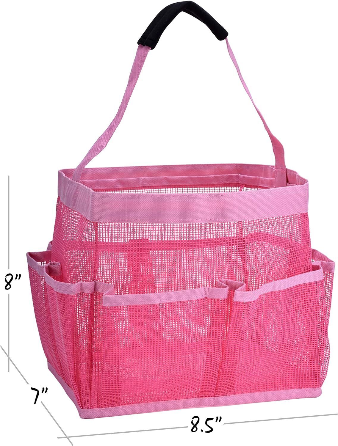 Mesh Shower Bag - Easily Carry, Organize Bathroom Toiletry 9-Pockets, Pink