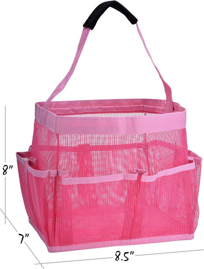 Mesh Shower Bag - Easily Carry, Organize Bathroom Toiletry 9-Pockets, Pink