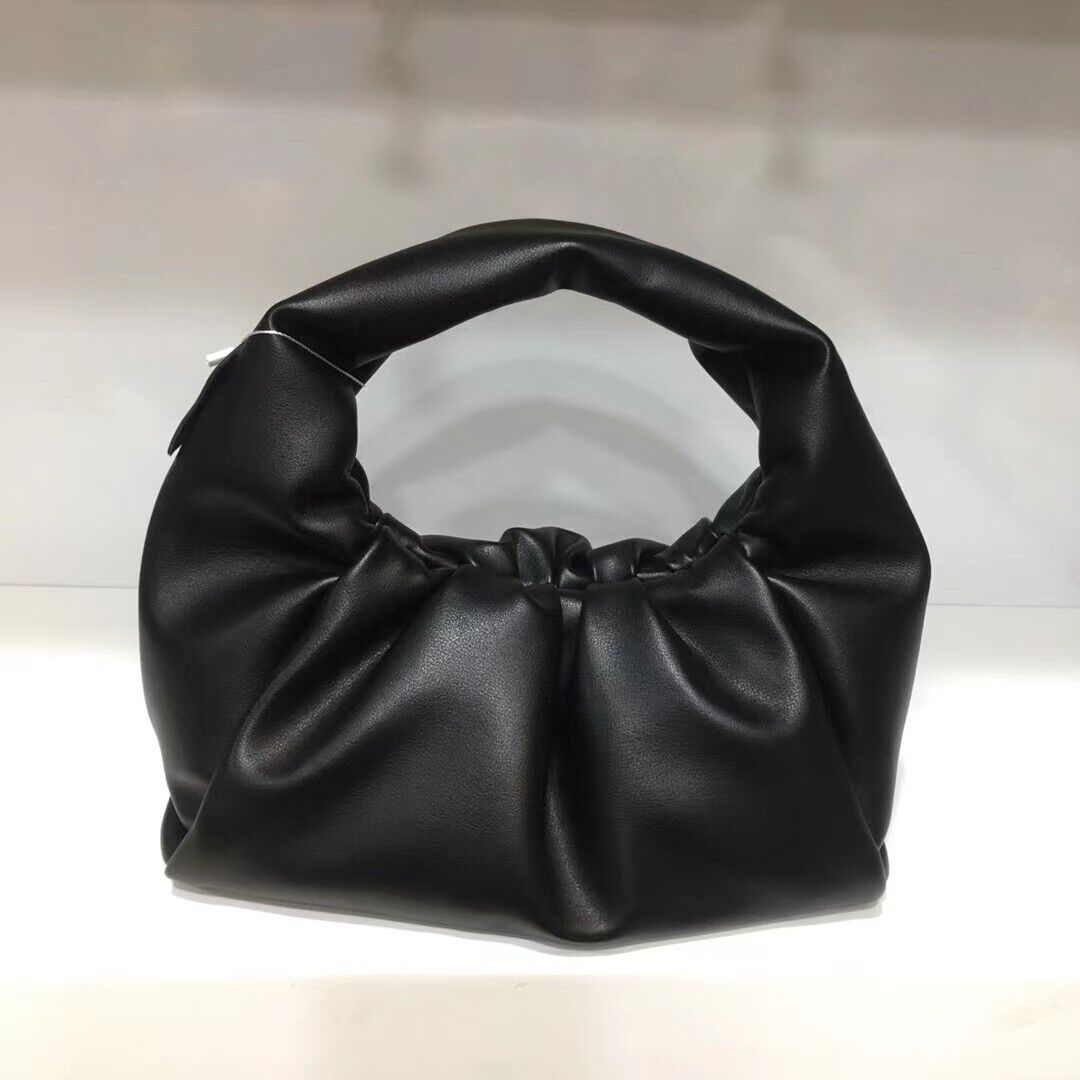 Small Mini Real Leather Ruched Tote Pouch bag Purse Clutch Clip on Top Handle
