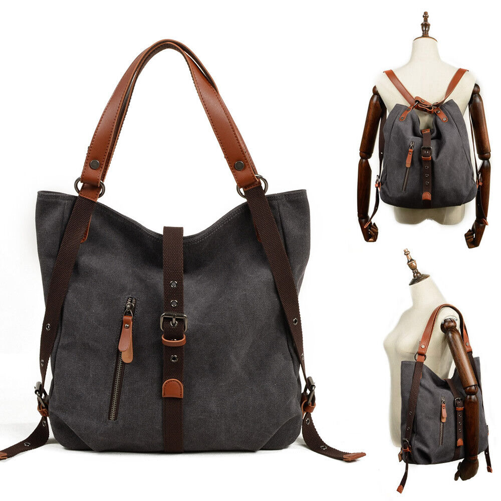 Vintage Convertible Canvas Tab-Over Tote Shoulder Purse Backpack Day bag Bucket