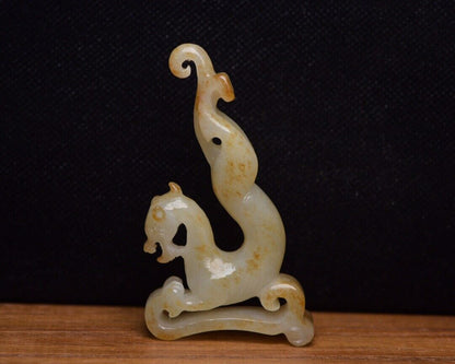 Collections Chinese Natural Hetian Jade Carving Dragon Statue Nice Figurine Art