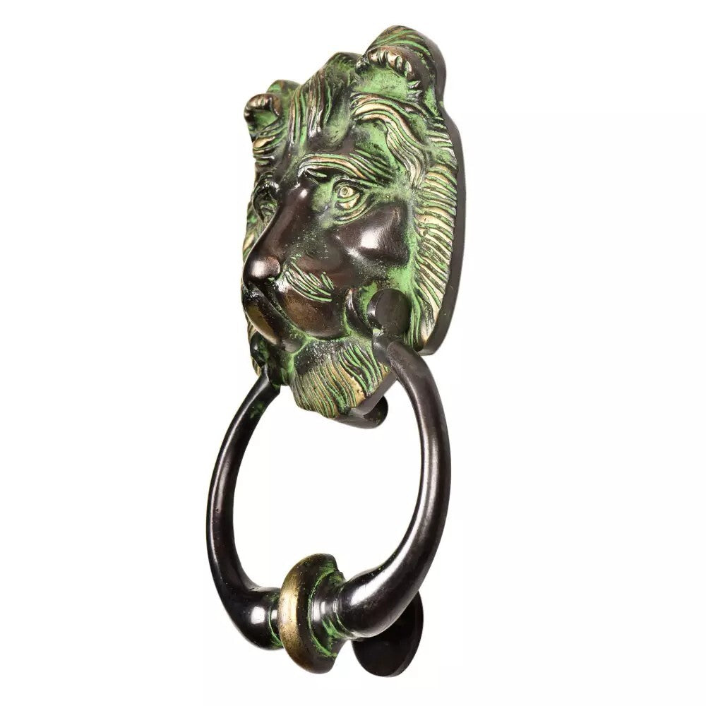 Antique Look Brass Lion Head Door Knocker Ring With Patina Door Bell Home Decor