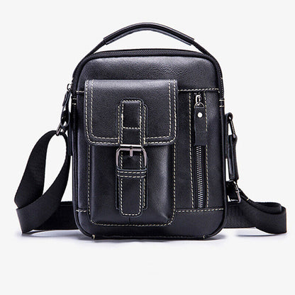 100% Genuine Leather Men's Black Sling Shoulder Bag Crossbody Bag 8 inch Handbag