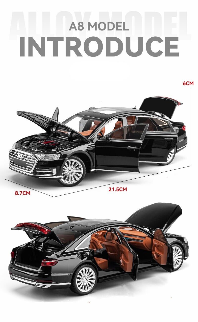 1:24 AUDI A8 Diecast Model Car Toy Vehicle Collection Sounds Lights Gift Kids